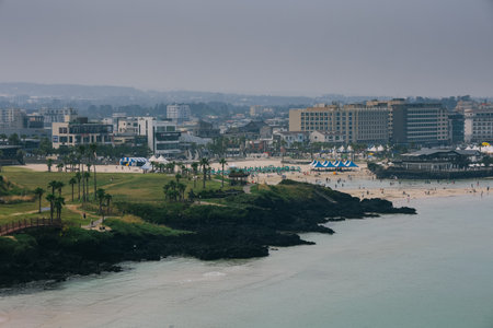 Jeju Island, South Korea - July 10, 2022: Scenic view of hamdeok beach in Jeju Island, South Korea.のeditorial素材