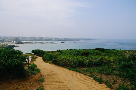 Scenic view of hamdeok beach in Jeju Island, South Korea.の写真素材