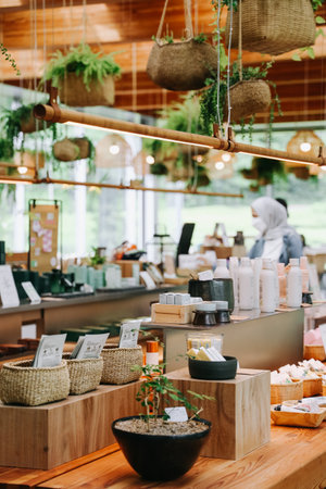 Jeju, South Korea - July 11, 2022: Innisfree Jeju House in summer. It's a flagship store and cafe in Jeju Island, where you can experience and purchase Innisfree cosmetic products.のeditorial素材