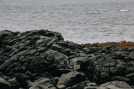 Sea view from Aewol coastal area in Jeju island.の写真素材