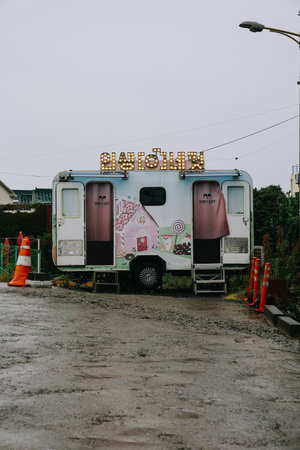 Jeju, South Korea - July 11, 2022: Overview of the cafe street in Aewol, Jeju.のeditorial素材
