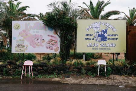 Jeju, South Korea - July 11, 2022: Cafe Knotted Jeju Aewol branch, it's famous cafe in South Korea that specialise in donuts.のeditorial素材