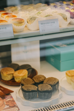 Jeju, South Korea - July 11, 2022: Aewoldol Cream Bread of Aewoldang Aewol Bakery, it's made from basalt. Recommand to try cream bread when you come to Jeju island.のeditorial素材