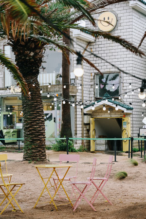 Jeju, South Korea - July 11, 2022: Cafe Knotted Jeju Aewol branch, it's famous cafe in South Korea that specialise in donuts.のeditorial素材