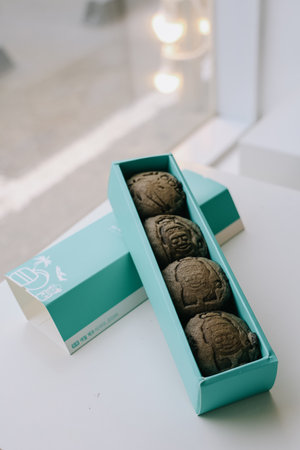 Jeju, South Korea - July 11, 2022: Aewoldol Cream Bread, it's made from basalt and it's recommand menu of Aewoldang Aewol Bakery.のeditorial素材