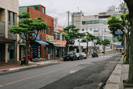 Jeju, South Korea - July 11, 2022: Street view of Aewol area in Jeju island.のeditorial素材