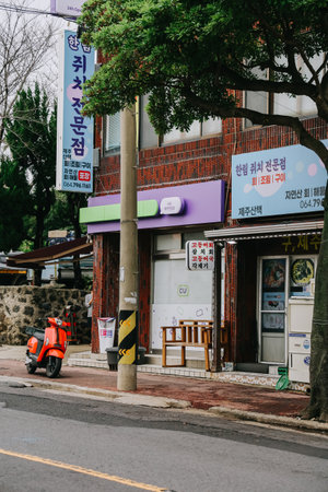 Jeju, South Korea - July 11, 2022: Street view of Aewol area in Jeju island.のeditorial素材