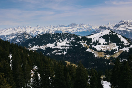 Beautiful view of alps mountain from Rigi Kulm, Switzerland on calm sunny day.の写真素材