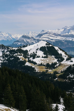 Beautiful view of alps mountain from Rigi Kulm, Switzerland on calm sunny day.の写真素材