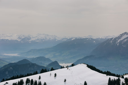 Beautiful view of alps mountain from Rigi Kulm, Switzerland on calm sunny day.の写真素材
