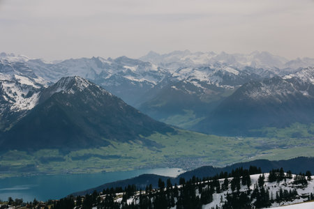 Beautiful view of alps mountain from Rigi Kulm, Switzerland on calm sunny day.の写真素材