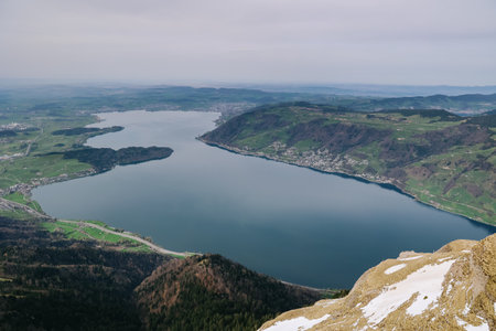 Landscape over Lake Lucerne from Rigi-Kulm viewpoint summit of Mount Rigi.の写真素材