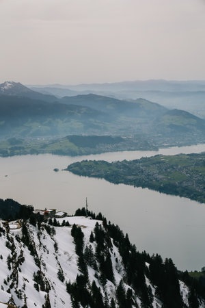 Beautiful view of alps mountain from Rigi Kulm, Switzerland on calm sunny day.の写真素材