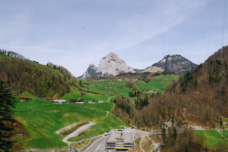 Scenic mountain village surrounded by the mountain, Canton Schwyz, Switzerland, Europe.