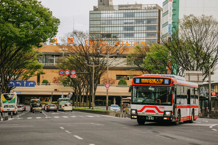 Sendai, Japan - April 8, 2023: Street view of Sendai in the evening with sunlight.のeditorial素材