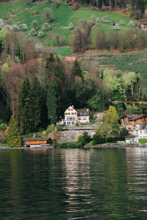 Waterview on Swiss village near Lucerne, Switzerland.