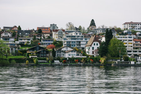 Waterview on Swiss village near Lucerne, Switzerland.のeditorial素材
