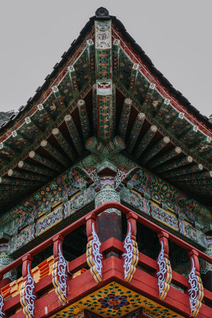 Sanbanggulsa temple roof detail in Jeju Island, South Korea.