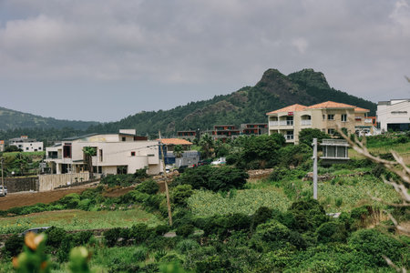 Jeju Island, South Korea - July 12, 2022: Viewpoint, overlooking the sea and houses at Bomunsa...