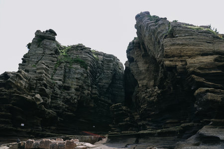 Scenery around Yongmeori Coast, a tourist attraction famous for Multistory layered rough and strange...