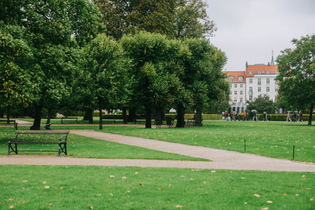 The King's Garden in central Copenhagen city on rainy day.の写真素材