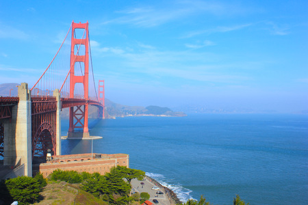 Golden Gate Bridge in a Sunny Day with Beautiful Blue Sky