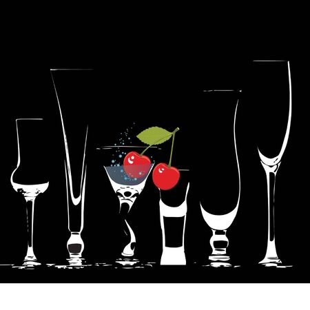 glasses of very thin glass with a drink and fruitのイラスト素材