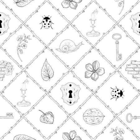 beautiful mysterious place hand drawn seamless patternのイラスト素材