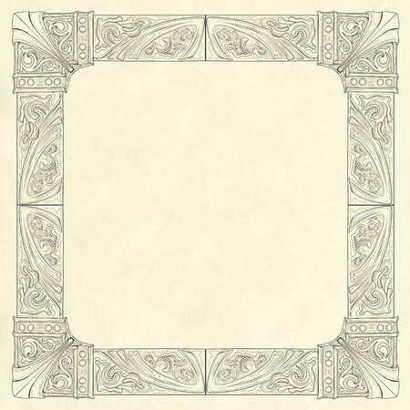 Ornate frame in vintage engraving style on blank old paper background templateのイラスト素材