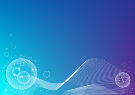 Bubbles and wave of line on blue background, technology, wallpaper, abstractのイラスト素材