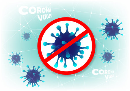 Stop coronavirus outbreak on the green background, pandemic medical health, disease cells, stop spreadingのイラスト素材