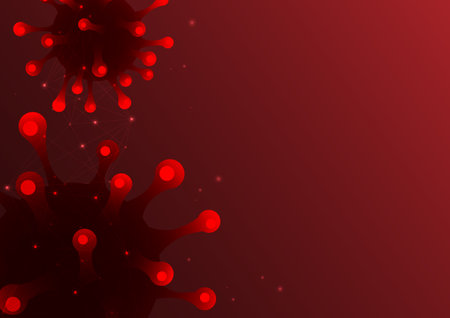 Red coronavirus outbreak on the red background, pandemic, medical health, disease cells, dangerous virusのイラスト素材