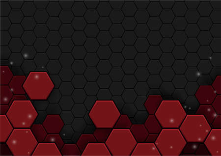 Red hexagon on the black background, modern design, geometric shape, business and technologyのイラスト素材