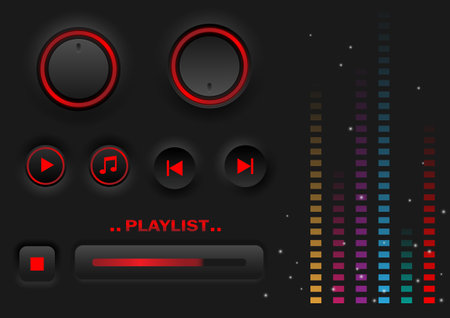 Music buttons on the black background, music, sound, playlist, digital and technologyのイラスト素材