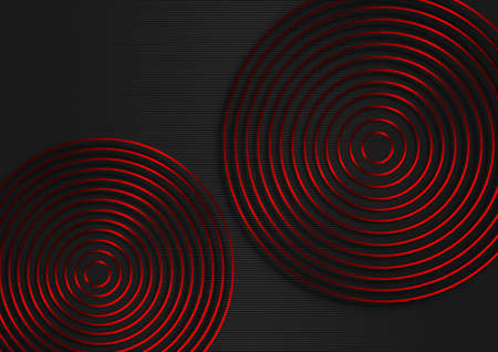 Red metal on the black background, modern design, round shape, business and technology, circle, digitalのイラスト素材