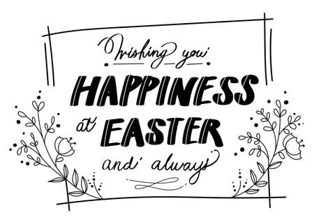 "Wishing you happiness at Easter and always " on the white background, hand-written, font style, lettering, calligraphy, Easter dayのイラスト素材