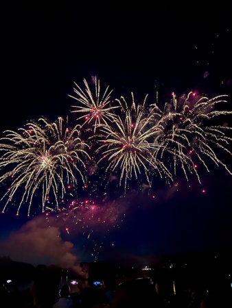 Colorful firework display for celebration happy new year and merry christmasの写真素材