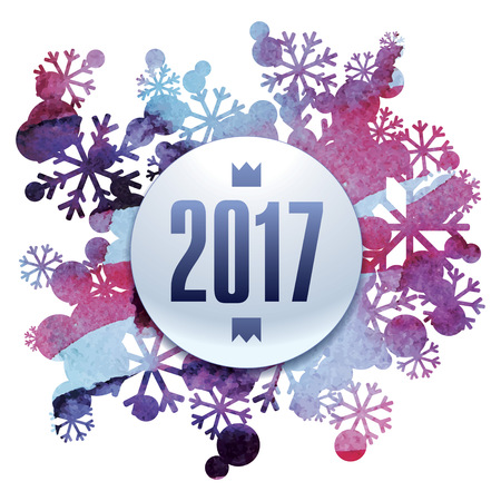 2017, happy new Year, snow bouquet, handmade painted, abstract vector design artのイラスト素材