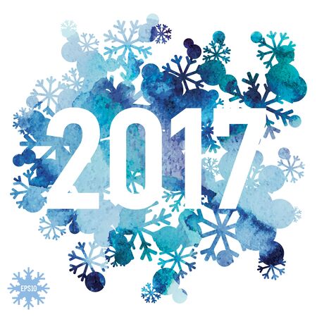 2017, Happy New Year, snowflakes bouquet, winter abstraction background, watercolor handmade painted, vector design artのイラスト素材