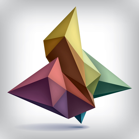 Volume geometric shape, 3d color, abstraction low polygons object, vector design formsのイラスト素材