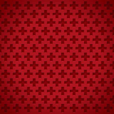 Volume realistic vector texture, holes in the form of crosses, red geometric pattern, design wallpaperのイラスト素材