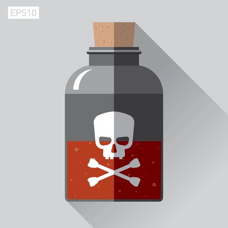 Icon skull in flat style, Jolly Roger, bottle of poison, vector design element for you projectのイラスト素材