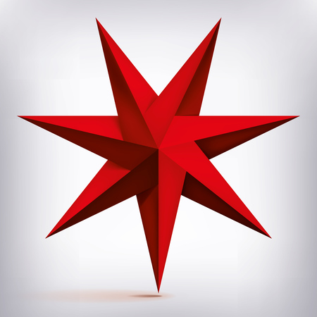 Volume seven-pointed twisted star, 3d object, red geometry shape, mesh version, abstract vectorのイラスト素材