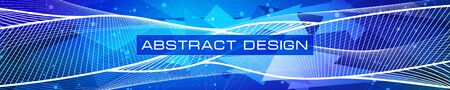 Vector design abstract technology background panoramic. White lines and points, blue-purple triangles debris wallpaper, low polygon shapesのイラスト素材