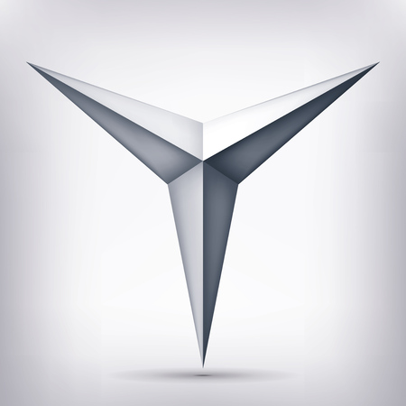 Volume three-pointed gray star, 3d object, geometry shape, mesh version, abstract vector.のイラスト素材