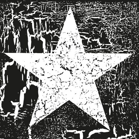 Star on cracked background, black and white grunge vector illustrationのイラスト素材