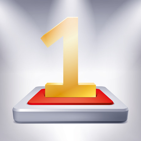 Gold Number 1 on the illuminated podium, red inside, one award pedestal, geometry shape, vector design for you projectのイラスト素材