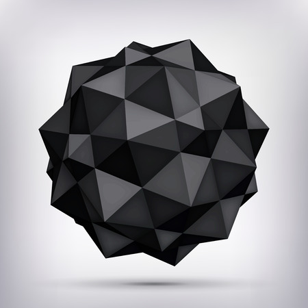 Volume polyhedron black star, 3d object, geometry shape, mesh version, dark origami crystal, abstract vector elementのイラスト素材