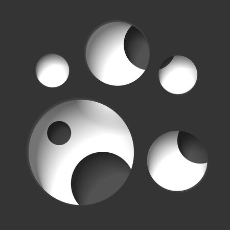 Round holes in the black surface, multilevel abstraction, vector minimal backgroundのイラスト素材