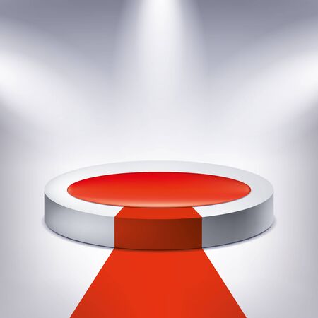 Illuminated podium, red carpet, award pedestal, geometry shape, vector design object for you projectのイラスト素材